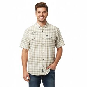Patagonia Beige White‎ Plaid Short Sleeve Vented Button Up Shirt Tan Outdoors